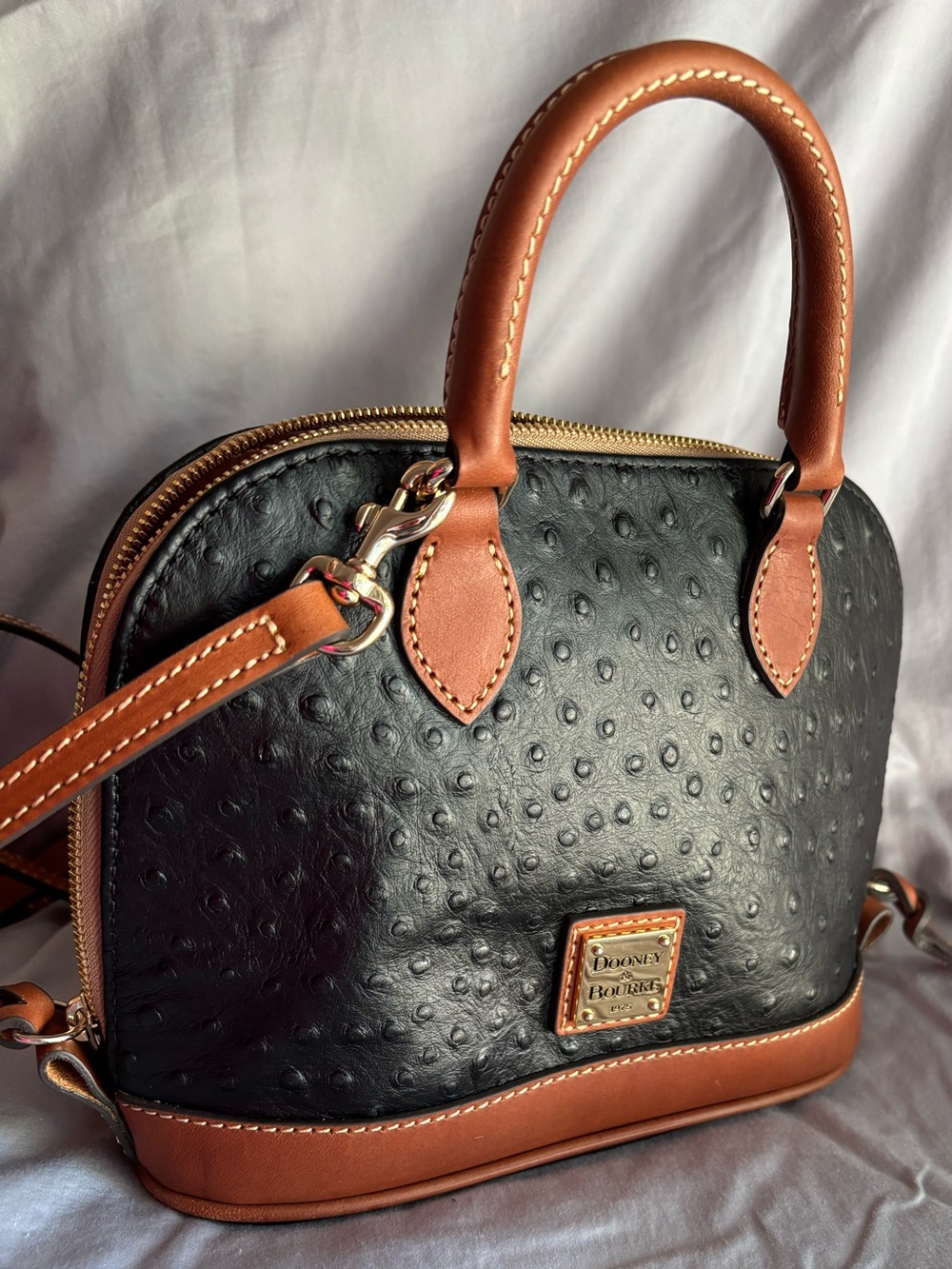 Dooney & Bourke Ostrich Bitsy Bag Satchel-black - Picture 11 of 13